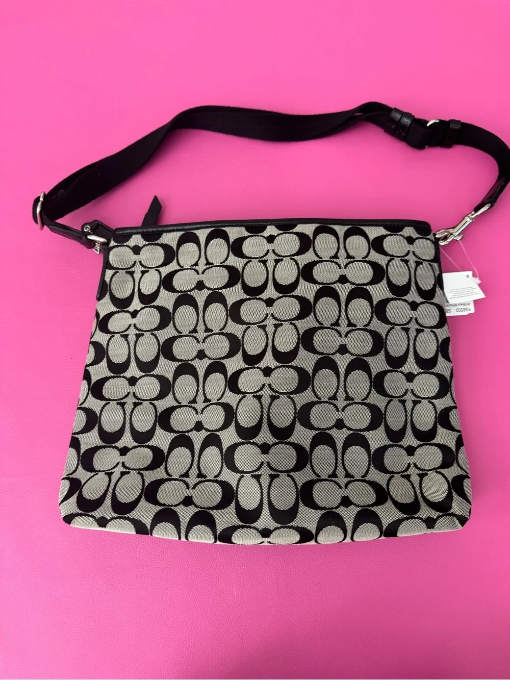 Coach Black and Gray Signature Shoulder Bag